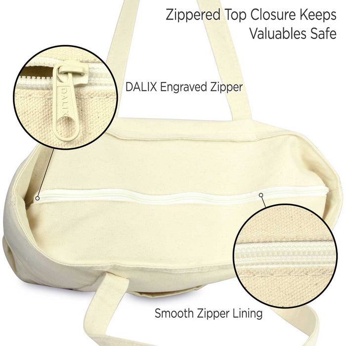 Dalix 22" Cotton Canvas Tote Bag (Zippered Top)