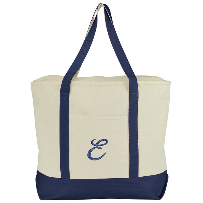 DALIX Personalized Tote Bag Monogram Navy Blue A-Z Bags DALIX E Navy Blue 