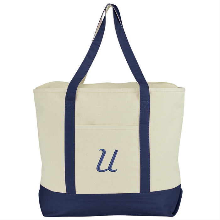 DALIX Personalized Tote Bag Monogram Navy Blue A-Z Bags DALIX U Navy Blue 