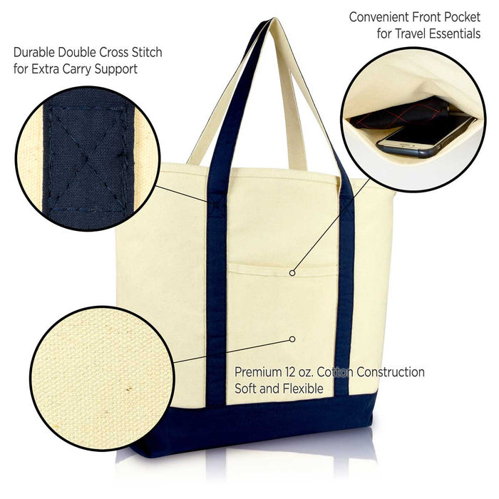 Dalix 22" Cotton Canvas Tote Bag (Zippered Top)