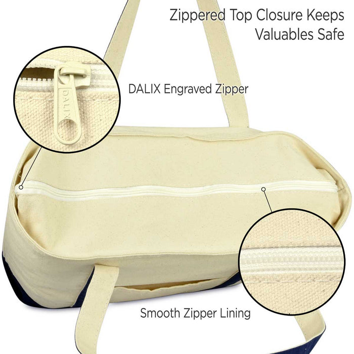 Dalix 22" Cotton Canvas Tote Bag (Zippered Top)