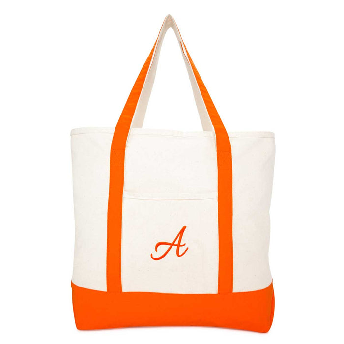 Dalix Personalized Shopping Tote Bag Monogram Orange Initial Zippered Letter A-Z