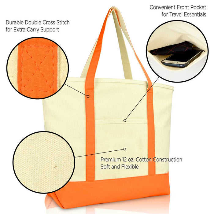 Dalix 22" Cotton Canvas Tote Bag (Zippered Top)