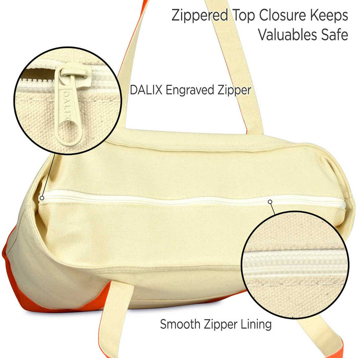 Dalix 22" Cotton Canvas Tote Bag (Zippered Top)