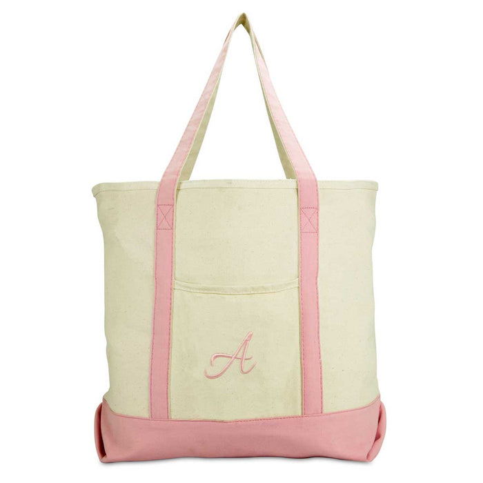 Dalix  Personalized Shopping Tote Bag Monogram Pink Initial Zippered Letter A-Z