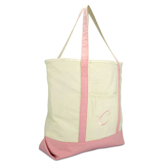 Dalix  Personalized Shopping Tote Bag Monogram Pink Initial Zippered Letter A-Z