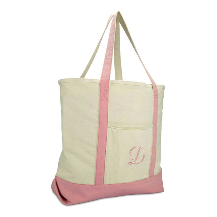 Dalix  Personalized Shopping Tote Bag Monogram Pink Initial Zippered Letter A-Z