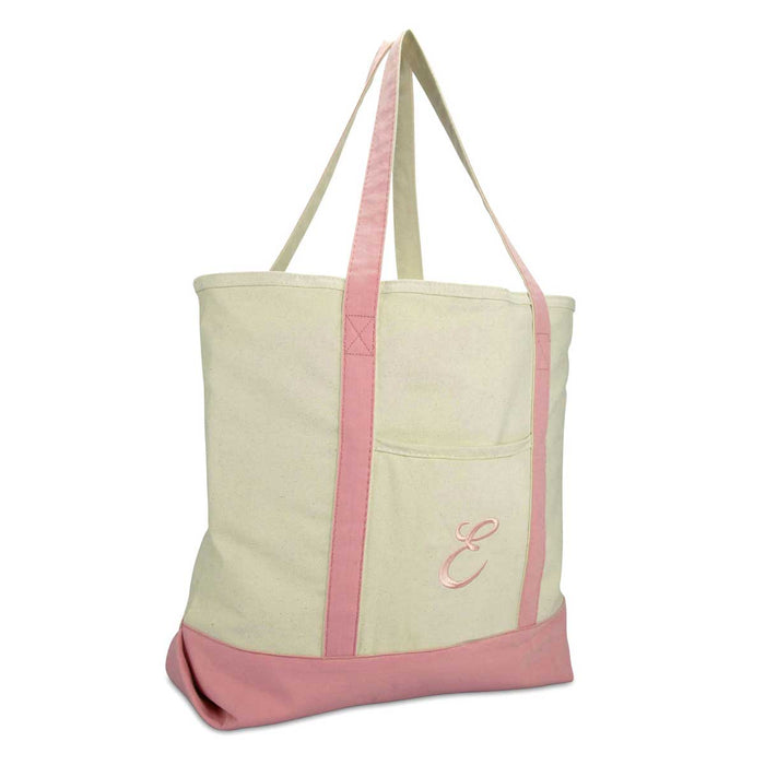 Dalix  Personalized Shopping Tote Bag Monogram Pink Initial Zippered Letter A-Z