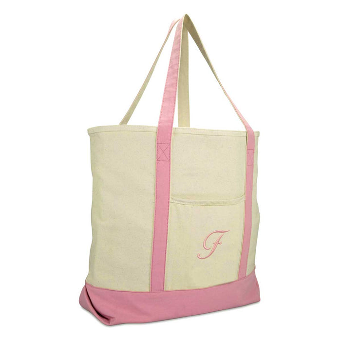 Dalix  Personalized Shopping Tote Bag Monogram Pink Initial Zippered Letter A-Z