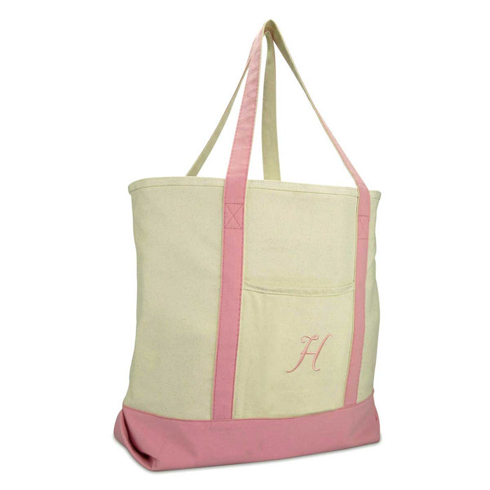 Dalix  Personalized Shopping Tote Bag Monogram Pink Initial Zippered Letter A-Z
