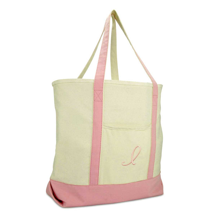 Dalix  Personalized Shopping Tote Bag Monogram Pink Initial Zippered Letter A-Z