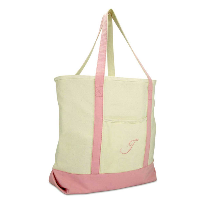 Dalix  Personalized Shopping Tote Bag Monogram Pink Initial Zippered Letter A-Z