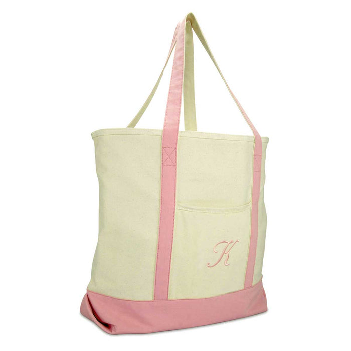 Dalix  Personalized Shopping Tote Bag Monogram Pink Initial Zippered Letter A-Z