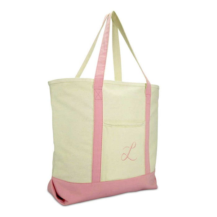 Dalix  Personalized Shopping Tote Bag Monogram Pink Initial Zippered Letter A-Z