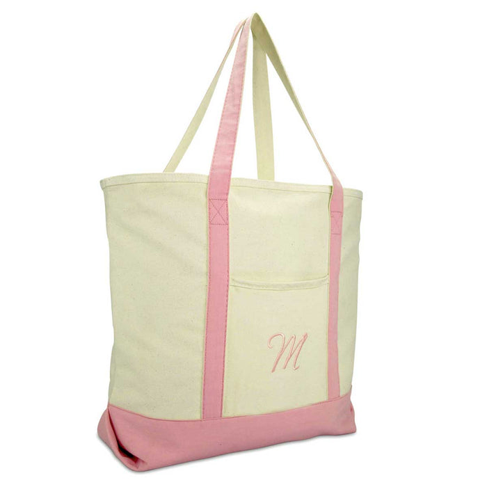Dalix  Personalized Shopping Tote Bag Monogram Pink Initial Zippered Letter A-Z
