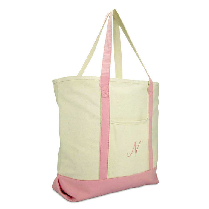 Dalix  Personalized Shopping Tote Bag Monogram Pink Initial Zippered Letter A-Z
