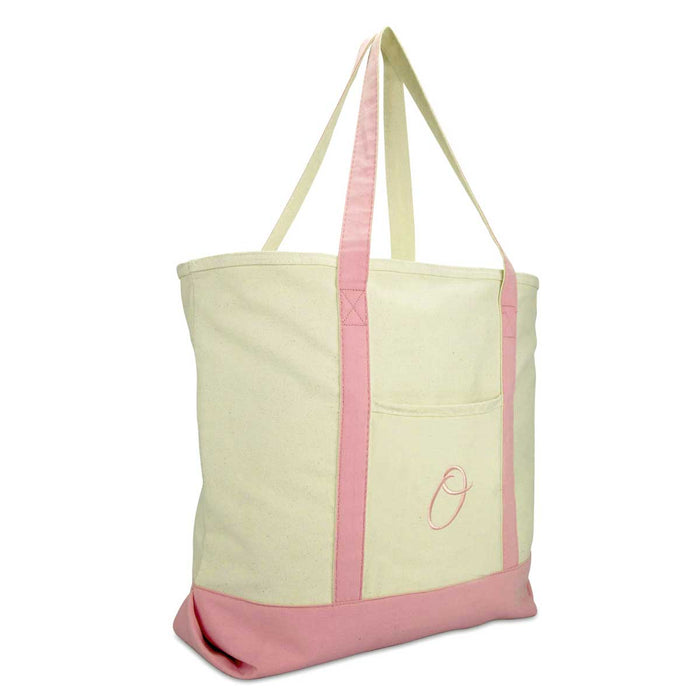 Dalix  Personalized Shopping Tote Bag Monogram Pink Initial Zippered Letter A-Z