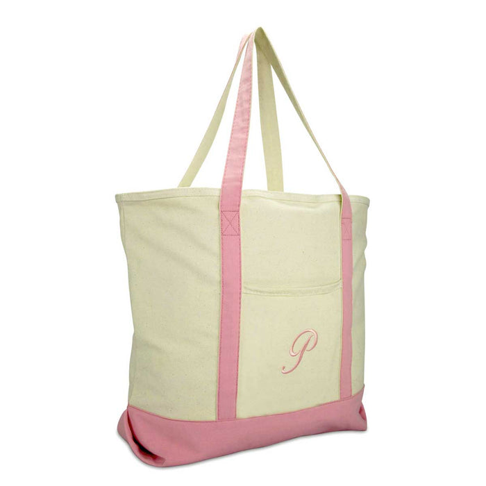 Dalix  Personalized Shopping Tote Bag Monogram Pink Initial Zippered Letter A-Z