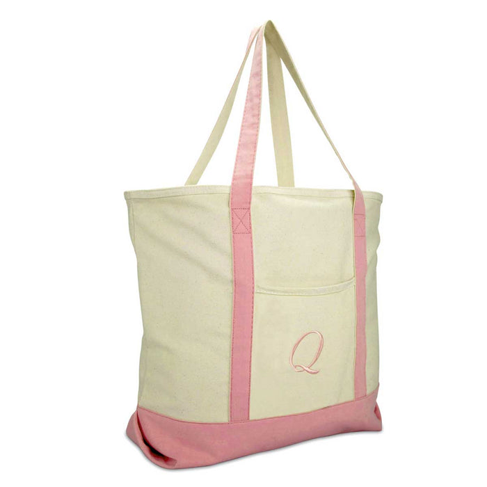 Dalix  Personalized Shopping Tote Bag Monogram Pink Initial Zippered Letter A-Z