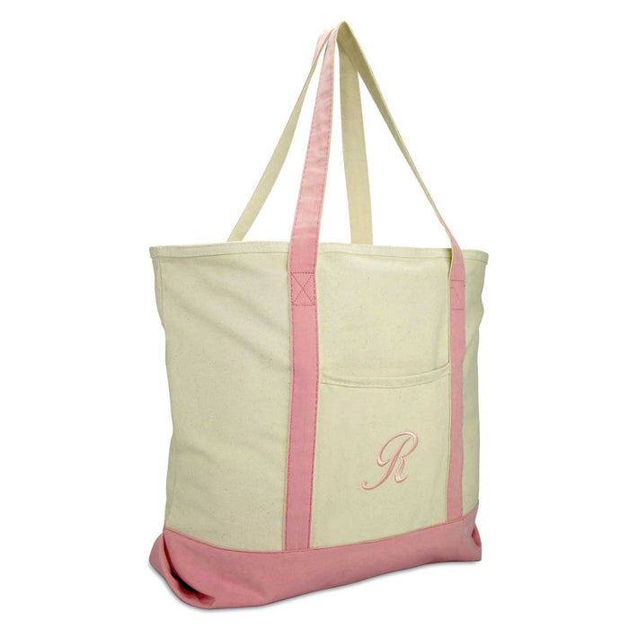 Dalix  Personalized Shopping Tote Bag Monogram Pink Initial Zippered Letter A-Z