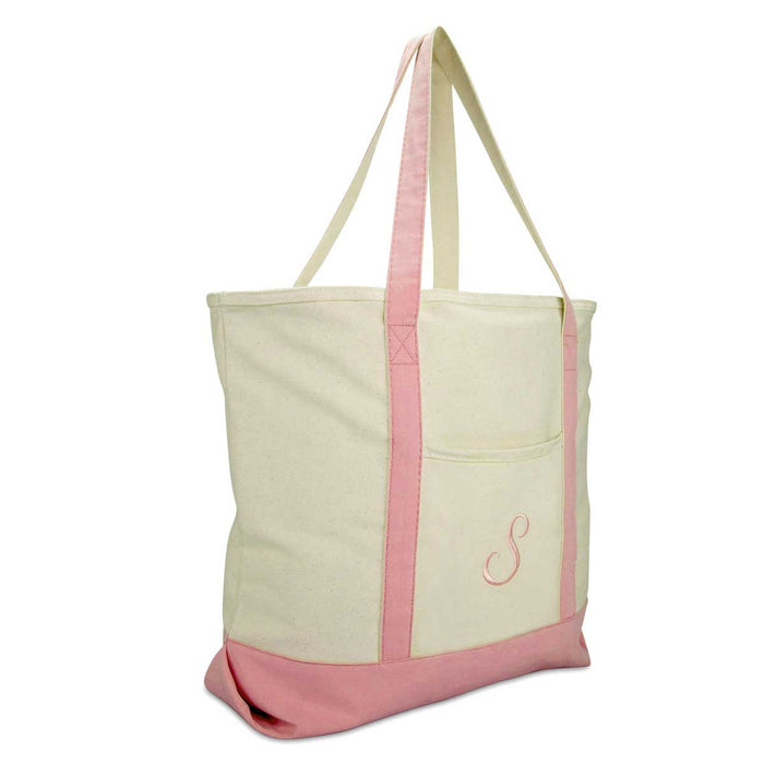 Dalix  Personalized Shopping Tote Bag Monogram Pink Initial Zippered Letter A-Z