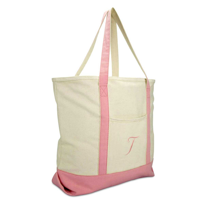 Dalix  Personalized Shopping Tote Bag Monogram Pink Initial Zippered Letter A-Z