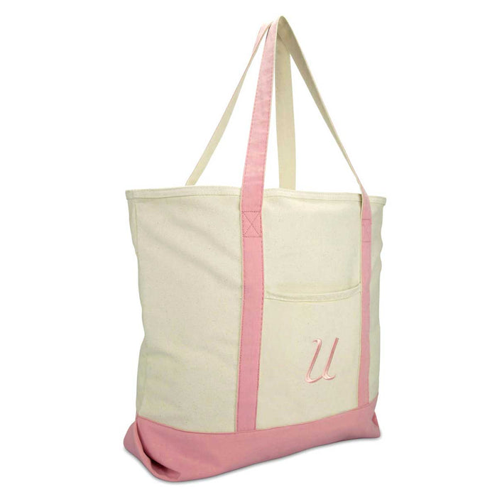 Dalix  Personalized Shopping Tote Bag Monogram Pink Initial Zippered Letter A-Z