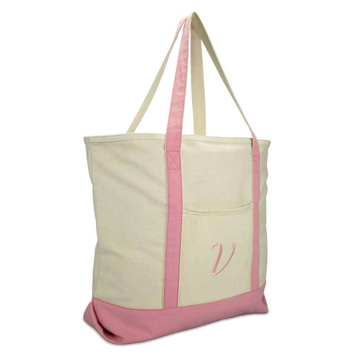 Dalix  Personalized Shopping Tote Bag Monogram Pink Initial Zippered Letter A-Z