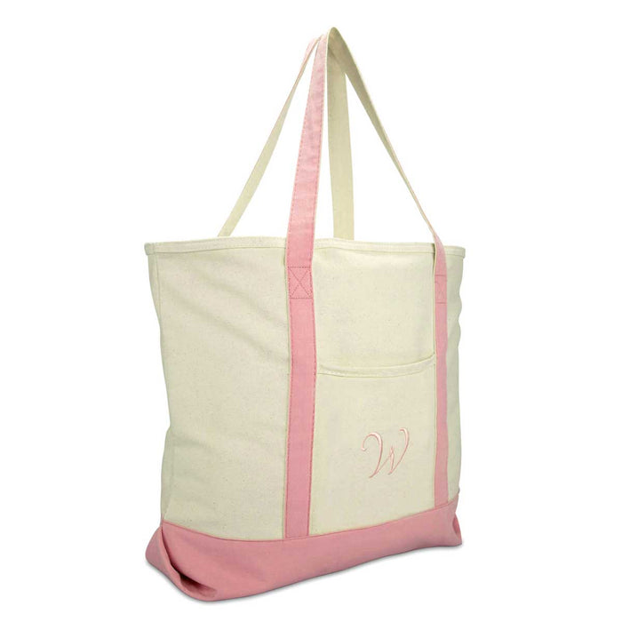 Dalix  Personalized Shopping Tote Bag Monogram Pink Initial Zippered Letter A-Z