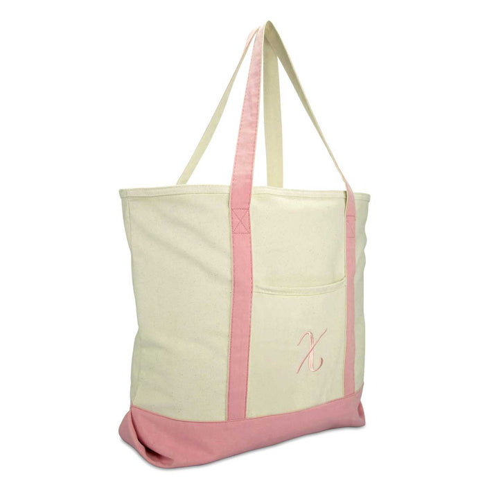 Dalix  Personalized Shopping Tote Bag Monogram Pink Initial Zippered Letter A-Z