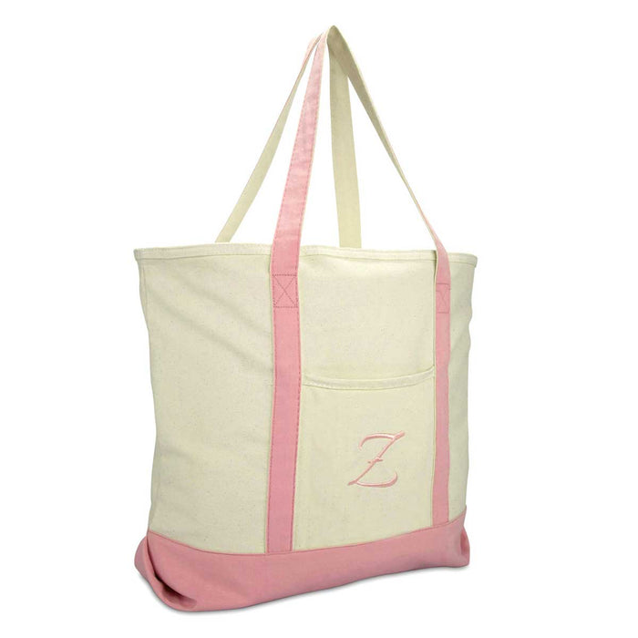 Dalix  Personalized Shopping Tote Bag Monogram Pink Initial Zippered Letter A-Z