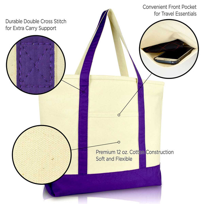 Dalix 22" Cotton Canvas Tote Bag (Zippered Top)