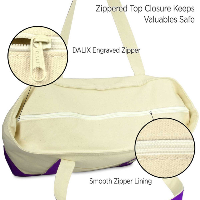 Dalix 22" Cotton Canvas Tote Bag (Zippered Top)