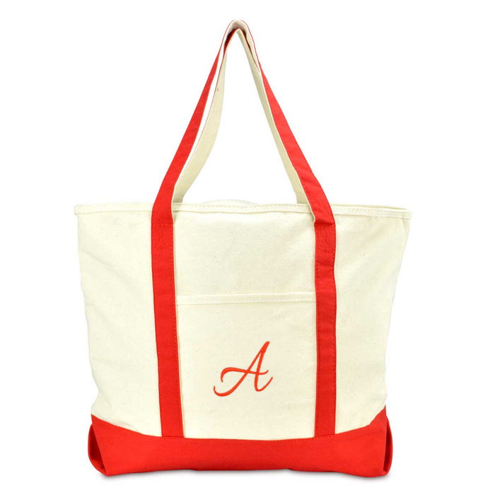 Dalix Personalized Shopping Tote Bag Monogram Red Initial Zippered Letter A-Z