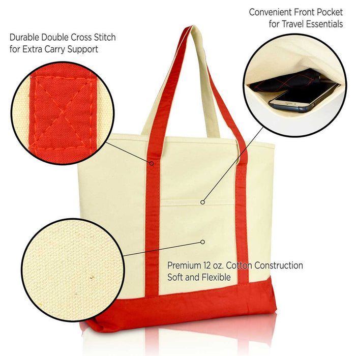 Dalix 22" Cotton Canvas Tote Bag (Zippered Top)