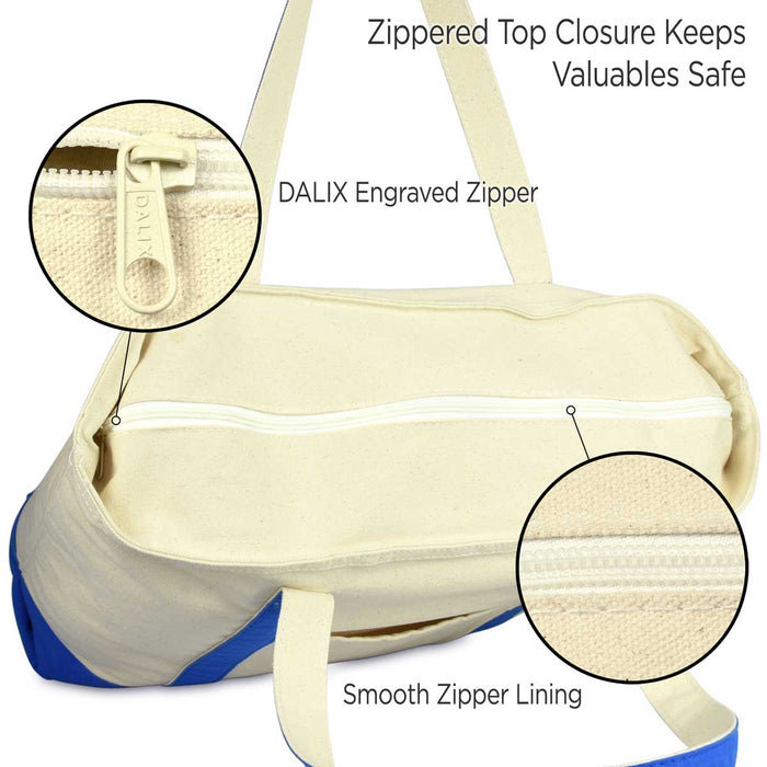 Dalix 22" Cotton Canvas Tote Bag (Zippered Top)