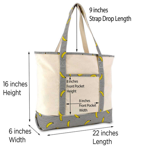 Dalix Personalized Shopping Tote Bag Monogram Initial Zippered Letter A-Z Banana