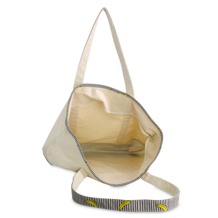 Dalix Personalized Shopping Tote Bag Monogram Initial Zippered Letter A-Z Banana