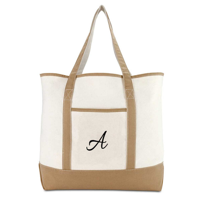 Dalix  Women's Natural Tote Bag Shoulder Bags Brown With Monogram Letter A-Z