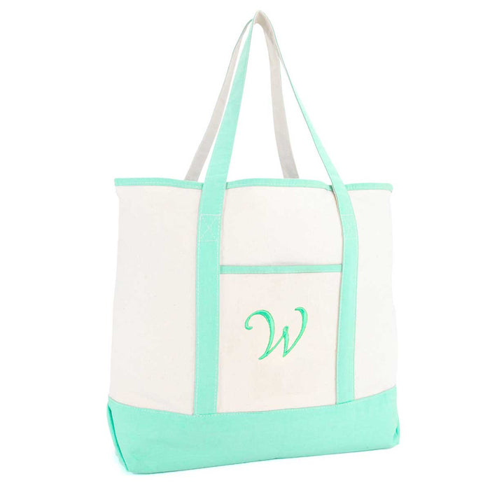 Dalix Monogram Tote Bag For Women Open Top Mint Green Personalized Letter A-Z