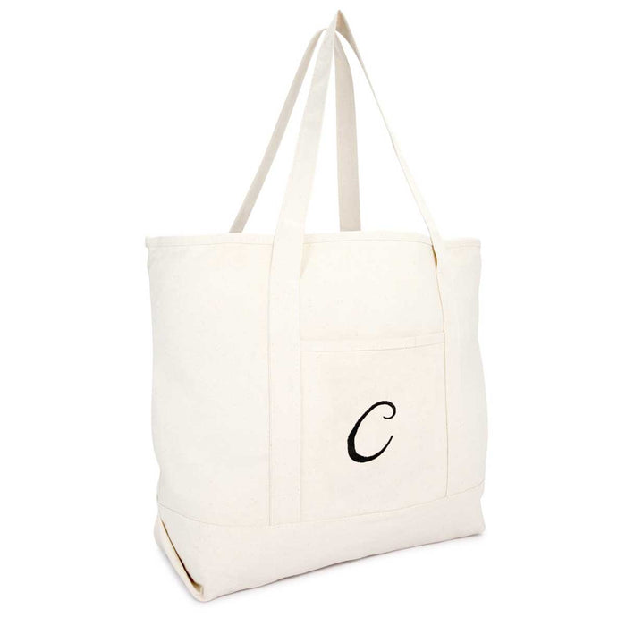 Dalix Monogram Bag Personalized Totes For Women Open Top Natural Letter A-Z