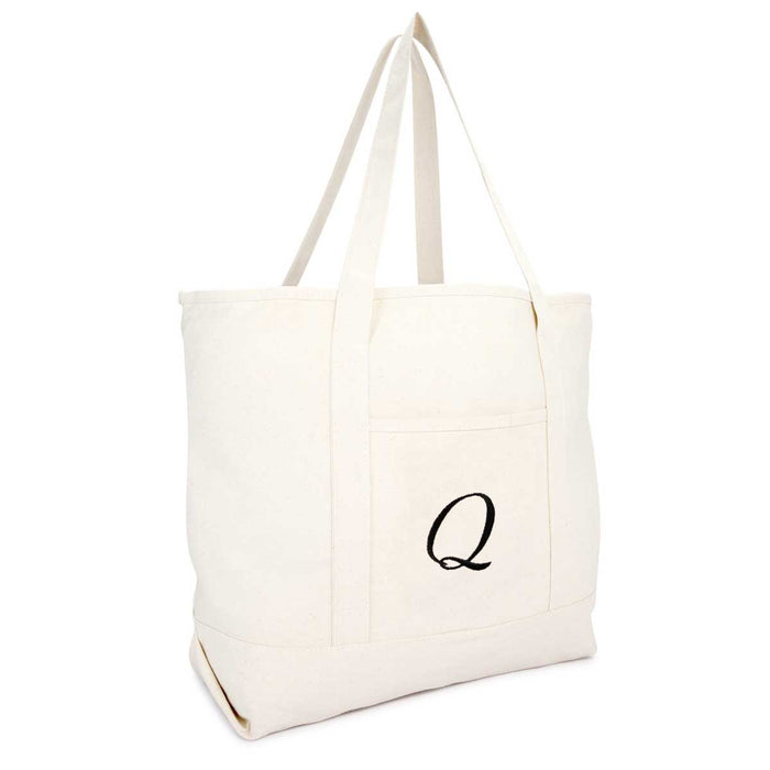 Dalix Monogram Bag Personalized Totes For Women Open Top Natural Letter A-Z