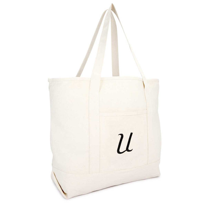 Dalix Monogram Bag Personalized Totes For Women Open Top Natural Letter A-Z