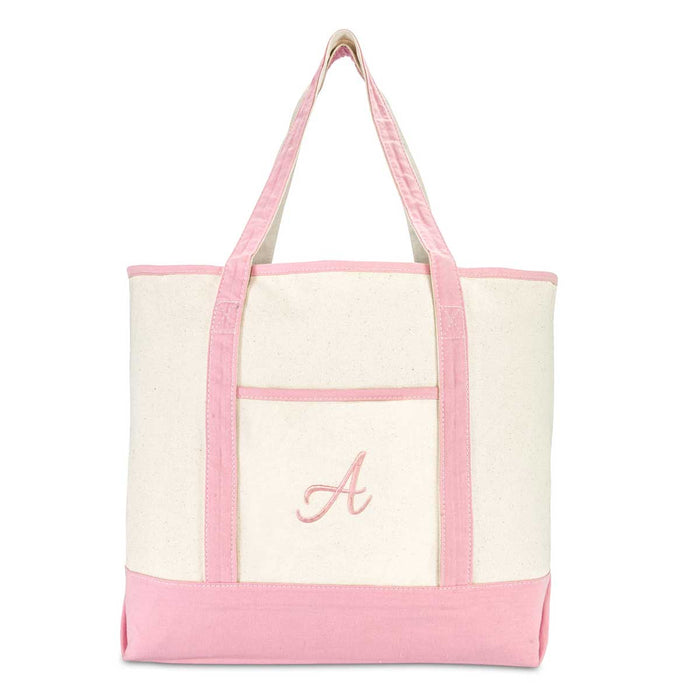 Dalix Women's Cotton Canvas Tote Bag Large Shoulder Bags Pink Monogram A-Z
