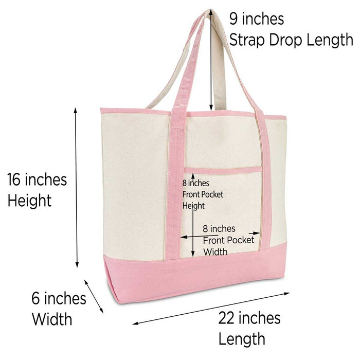 Dalix Women's Cotton Canvas Tote Bag Large Shoulder Bags Pink Monogram A-Z