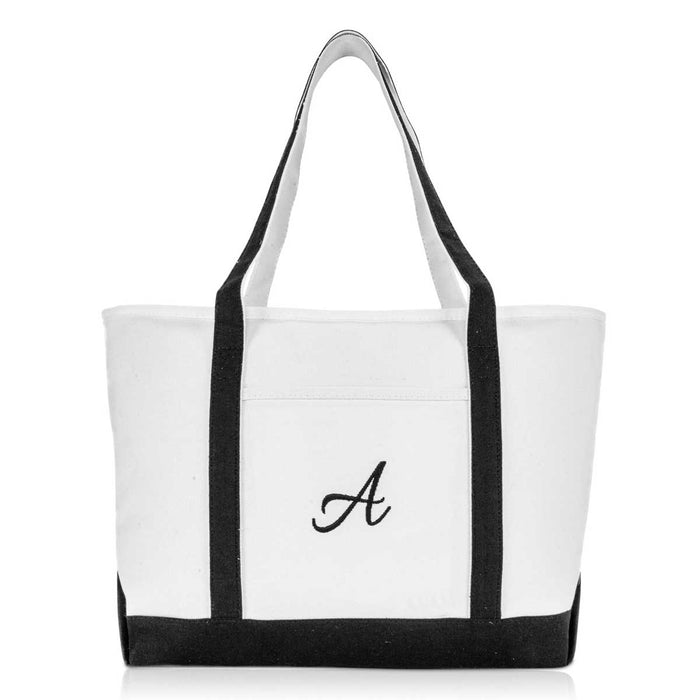 Dalix  Initial A-Z Premium Tote Bag in Black