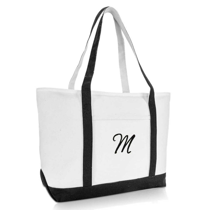 Dalix  Initial A-Z Premium Tote Bag in Black
