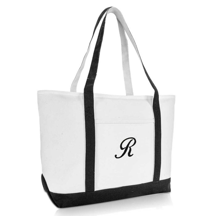 Dalix  Initial A-Z Premium Tote Bag in Black