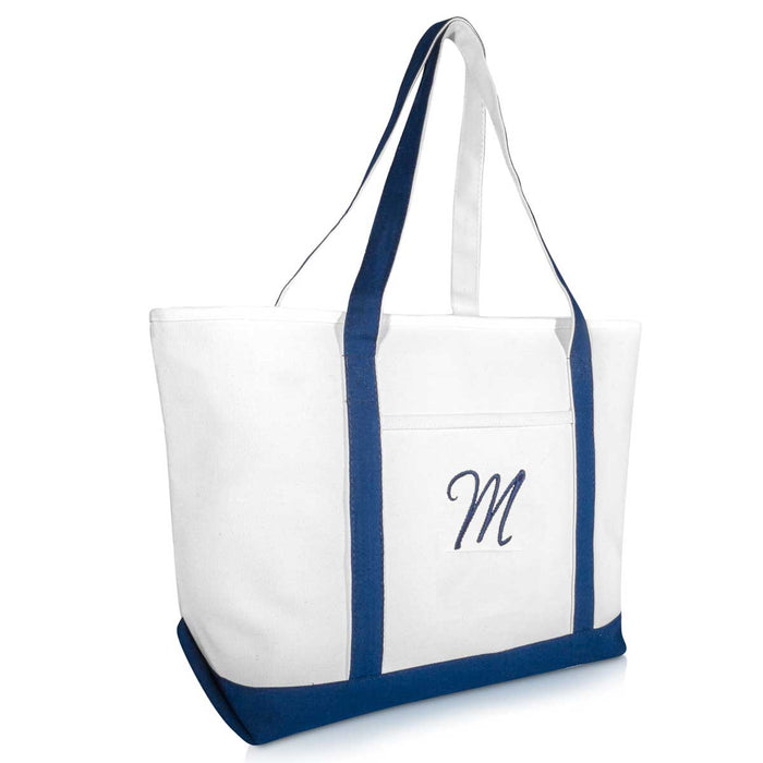 Dalix Initial A-Z Premium Tote Bag in Navy Blue
