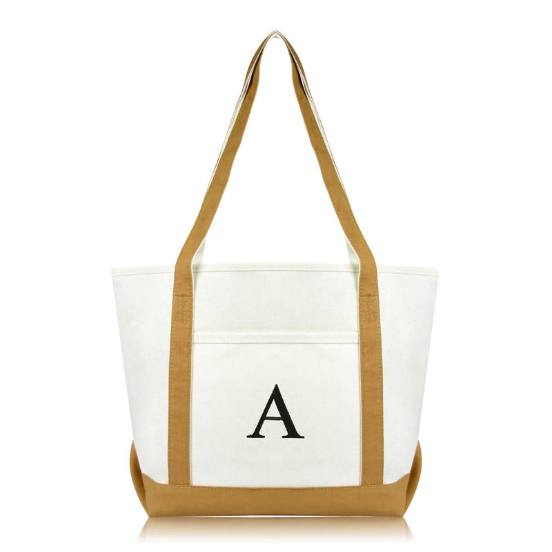 Dalix Medium Personalized Tote Bag Monogrammed Initial Letter - A
